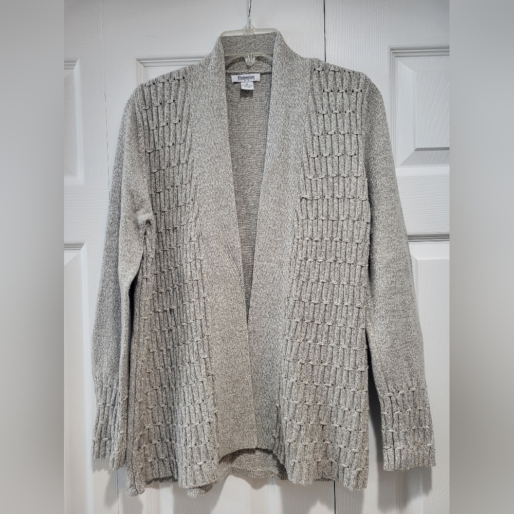 Hampshire Srudio Textured Knit Cardigan in Light Tan, Size M